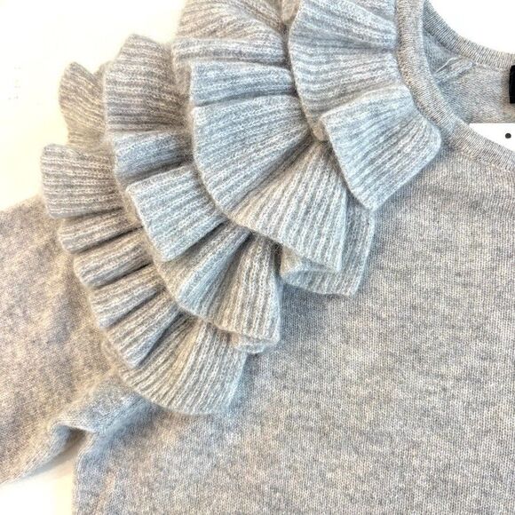 Charter Club Luxe 100% Cashmere Ruffled Crewneck Sweater Womens Size M Gray NWT - Picture 4 of 8